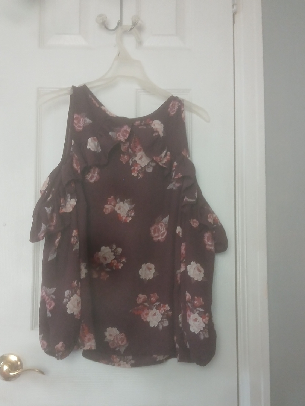 Truth NYC Brown Floral Cold-Shoulder Blouse
